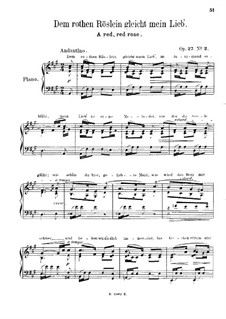 Red, Red Rose (Arrangement for Piano), Op.27 No.2