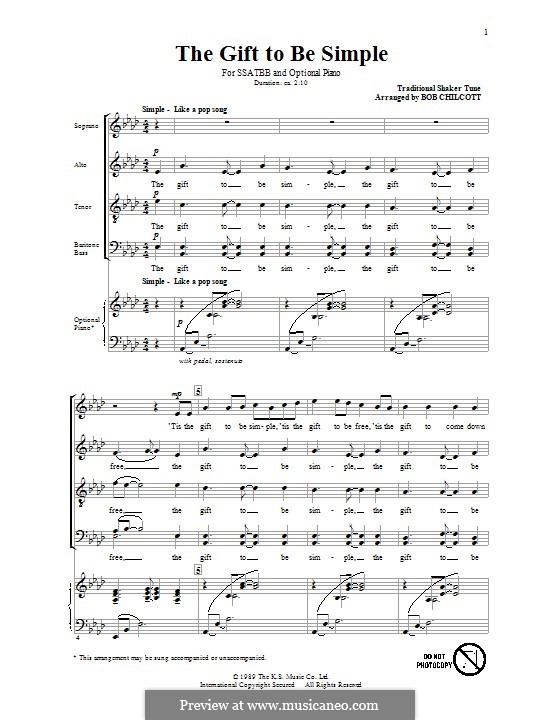 The Gift To Be Simple By Folklore - Sheet Music On Musicaneo