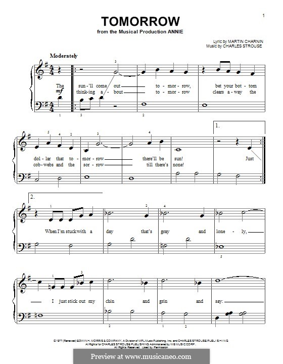 Tomorrow (from Annie) by C. Strouse - sheet music on MusicaNeo