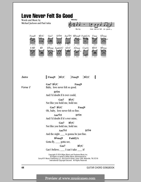 Love Never Felt So Good by M. Jackson, P. Anka sheet music on MusicaNeo