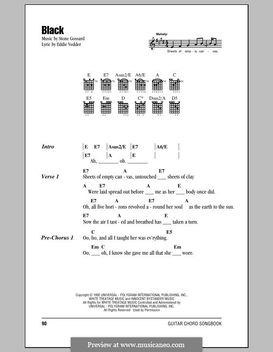 Black (Pearl Jam) by S. Gossard sheet music on MusicaNeo