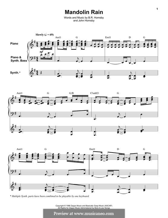Mandolin Rain by Bruce Hornsby, J. Hornsby sheet music on MusicaNeo