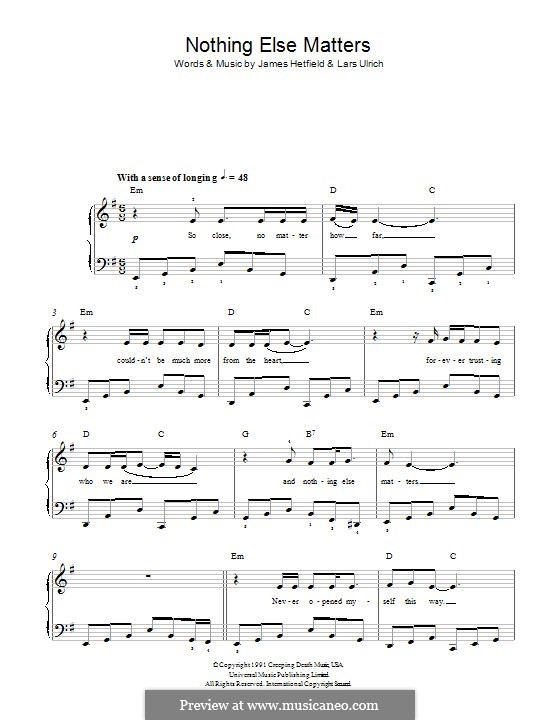 metallica piano sheet music nothing else matters metallica piano sheet music nothing else matters