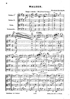 New Waltzes for String Quartet, Op.78: Full score by Friedrich Kiel