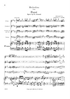 Faust. Melodies (Arrangement for Piano, Flute, Two Violins and Cello)