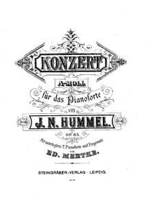 Concerto for Piano and Orchestra in A Minor, Op.85: Arrangement for two pianos four hands by Johann Nepomuk Hummel