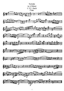 Sonata in A Minor for Flute and Harpsichord – Flute Part, H 555 Wq 128