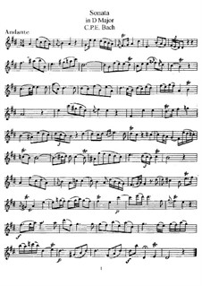 Sonata in D Major for Flute and Harpsichord – Flute Part, H 561 Wq 131