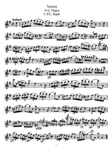 Sonata in G Major for Flute and Harpsichord – Flute Part, H 550 Wq 123