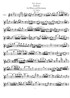 Andante in C Major, for Flute and Piano – Flute Part, K.315
