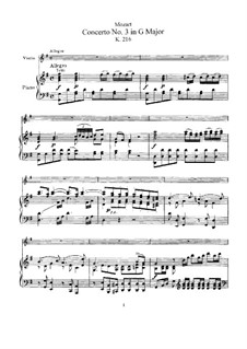 Violin Concerto No.3 in G Major. Arrangement for Violin and Piano, K.216
