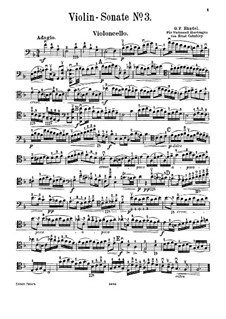 Sonata No.3 in F Major for Violin and Harpsichord. Arrangement for Cello and Piano – Cello Part, HWV 370 Op.1 No.12