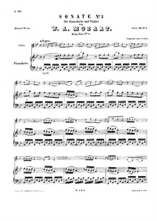 Sonata for Violin and Piano No.3 in B Flat Major, K.8: Score by Wolfgang Amadeus Mozart