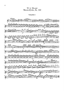 A Musical Joke. Divertimento – Violins I-II Parts, K.522
