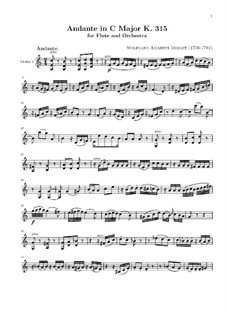 Andante in C Major for Flute and Orchestra – Violin I Part, K.315