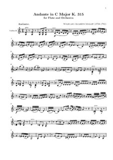 Andante in C Major for Flute and Orchestra – Violin II Part, K.315