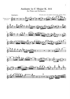 Andante for Flute and Orchestra. Arrangement for Flute and Piano – Flute Part, K.315