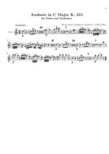 Andante in C Major for Flute and Orchestra – Oboe I Part, K.315