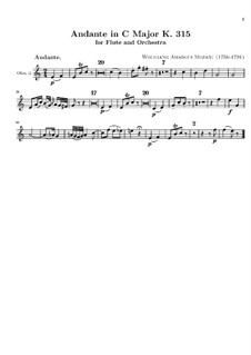 Andante in C Major for Flute and Orchestra – Oboe II Part, K.315