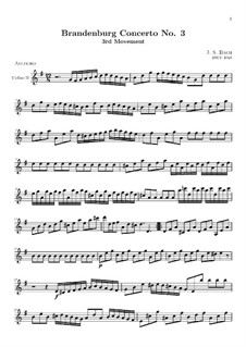Brandenburg Concerto No.3 in G Major. Movement III – Violin II Part, BWV 1048