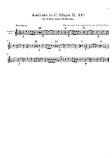 Andante in C Major for Flute and Orchestra – Horn I in C Part, K.315