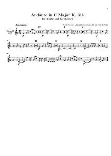Andante in C Major for Flute and Orchestra – Horn II in C Part, K.315