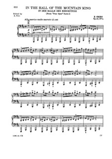In the Hall of Mountain King (from Peer Gynt Suite No.1) for piano solo, Op.46