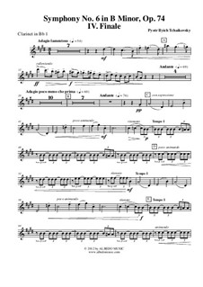 Symphony No.6, Movement IV - Clarinet in Bb 1 (Transposed Part), Op.74