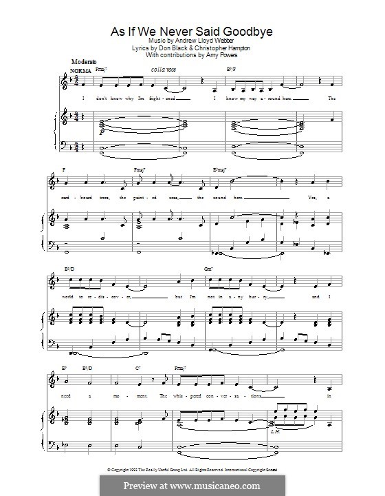 As if We Never Said Goodbye: For voice and piano (or guitar) by Andrew Lloyd Webber
