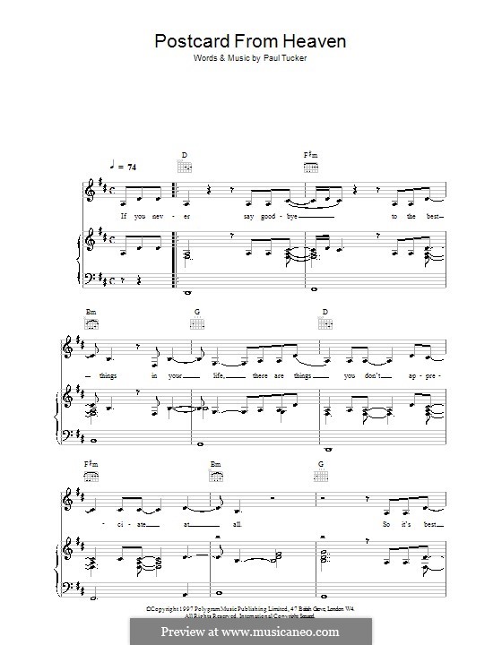 Postcard from Heaven (The Lighthouse Family): For voice and piano (or guitar) by Paul Tucker