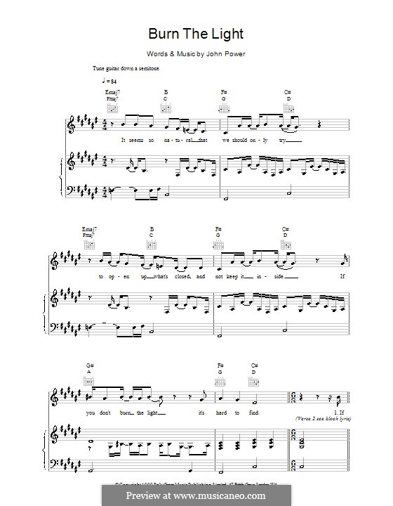 Burn the Light (Cast): For voice and piano (or guitar) by John Power