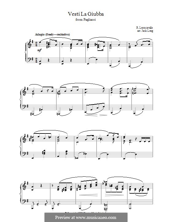 Vesti La Giubba Sheet Music