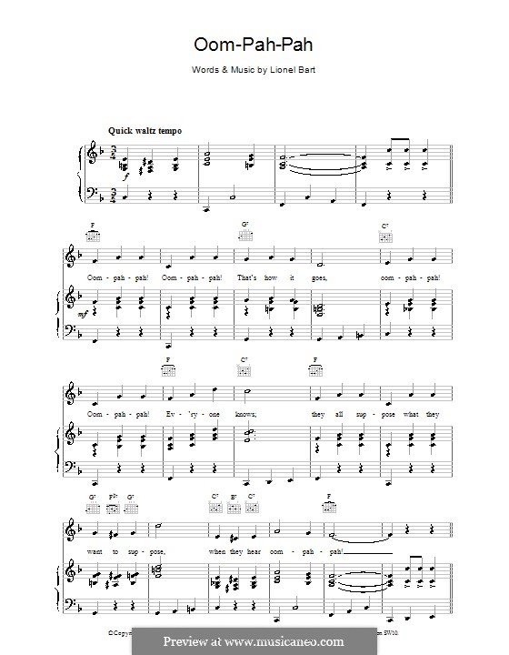 OomPahPah (from Oliver!) by L. Bart sheet music on MusicaNeo