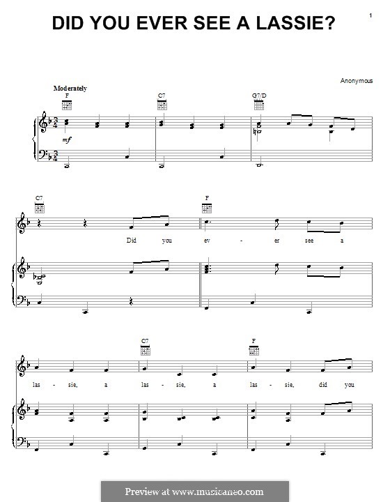 Did You Ever See a Lassie?: For voice and piano (or guitar) by folklore