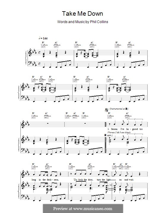 Take Me Down: For voice and piano (or guitar) by Phil Collins