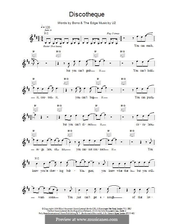 Discothèque: Melody line, lyrics and chords by U2