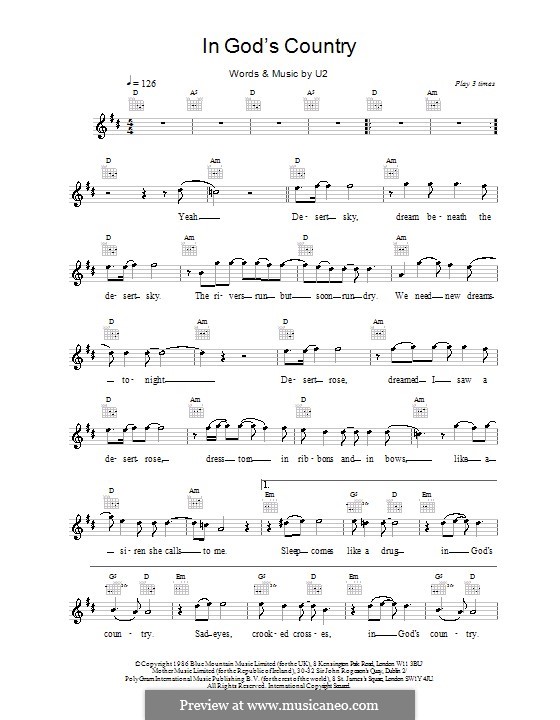 In God's Country by U2 sheet music on MusicaNeo