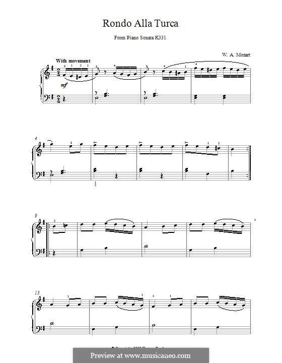 Rondo alla turca (Sonata for Piano No.11 in A Major, K.331) by W.A. Mozart on MusicaNeo