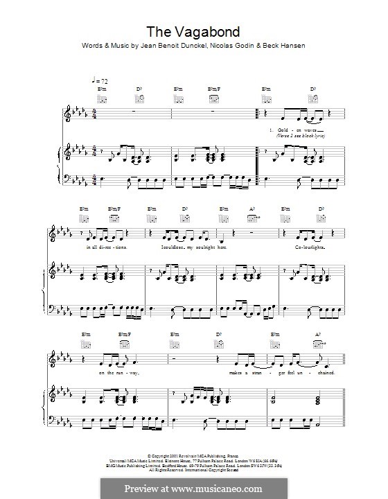 The Vagabond (Air): For voice and piano (or guitar) by Beck Hansen, Jean-Benoit Dunckel, Nicolas Godin