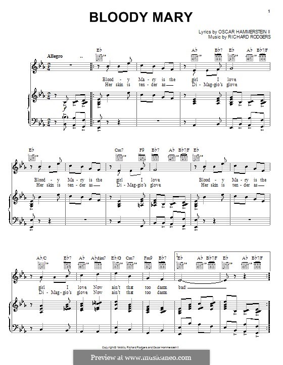 Bloody Mary (from South Pacific) by R. Rodgers sheet music on MusicaNeo
