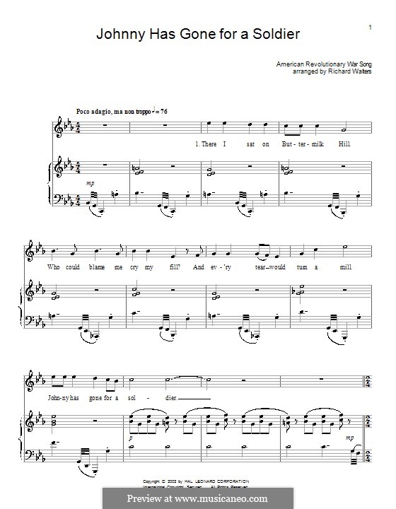 Johnny Has Gone For A Soldier Lyrics Johnny Has Gone for a Soldier by folklore - sheet music on MusicaNeo