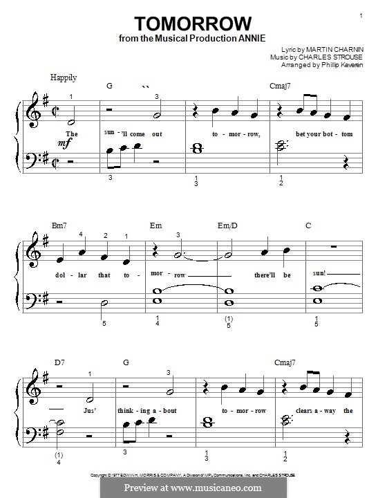 Tomorrow (from Annie) by C. Strouse - sheet music on MusicaNeo