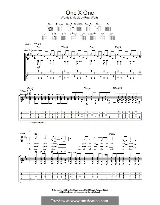 One X One: For guitar with tab by Paul Weller