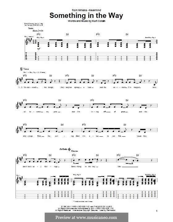 Something in the Way (Nirvana) by K. Cobain sheet music on MusicaNeo