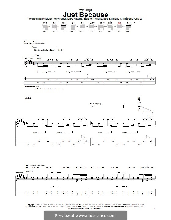 Just Because (Jane's Addiction): For guitar with tab by Bob Ezrin, Chris Chaney, Dave Navarro, Perry Farrell, Stephen Perkins