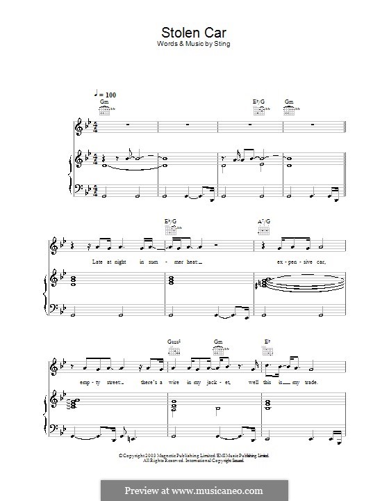 Stolen Car: For voice and piano (or guitar) by Sting