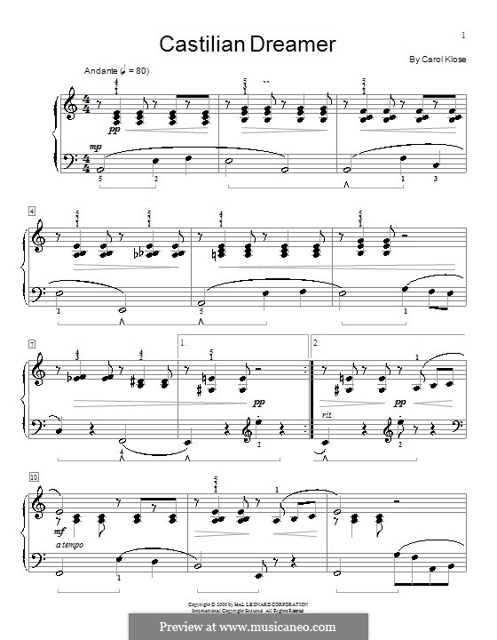 Castilian Dreamer: For piano by Carol Klose