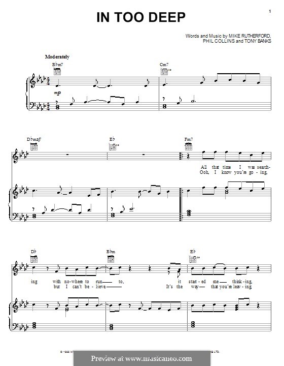 In Too Deep (Genesis): Für Stimme und Klavier (oder Gitarre) by Tony Banks, Mike Rutherford, Phil Collins