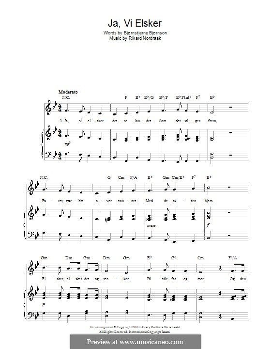 Ja, Vi Elsker (Norwegian National Anthem): Für Stimme und Klavier (oder Gitarre) by Rikard Nordraak