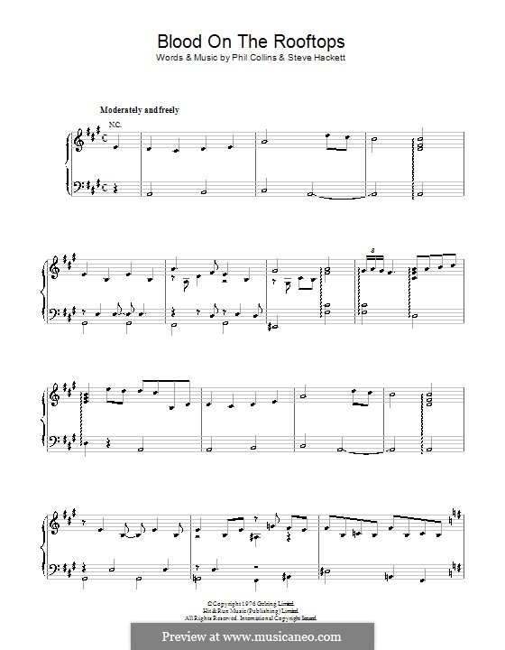 Blood on the Rooftops (Genesis): Für Stimme und Klavier (oder Gitarre) by Phil Collins, Steve Hackett